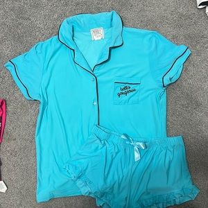 Mentally Exhausted Pajama Set Top & Bottom teal Short Sleeve Shorts Sleepwear